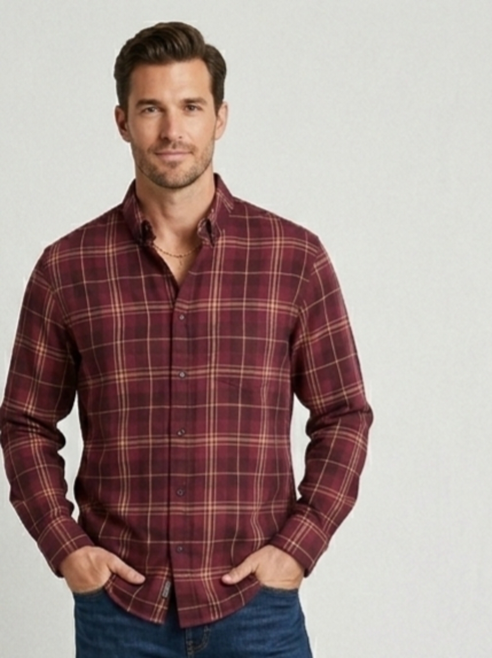 GAP Men’s Burgundy Plaid Button-Down Shirt Size XL